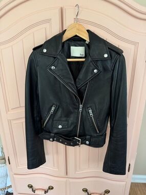 Wilfred Black Leather Moto Jacket with Belt